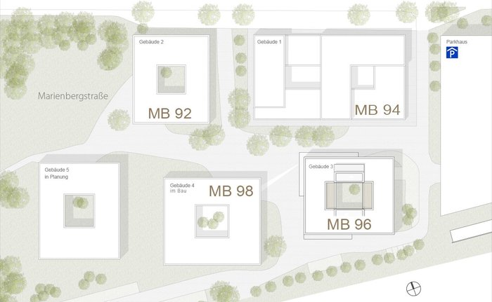 Gesamtplan der Bürogebäude am Campus Marienberg